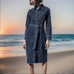 ZARA Women's Denim Midi Dress(Blue, US XS, M/EUR XS, M )